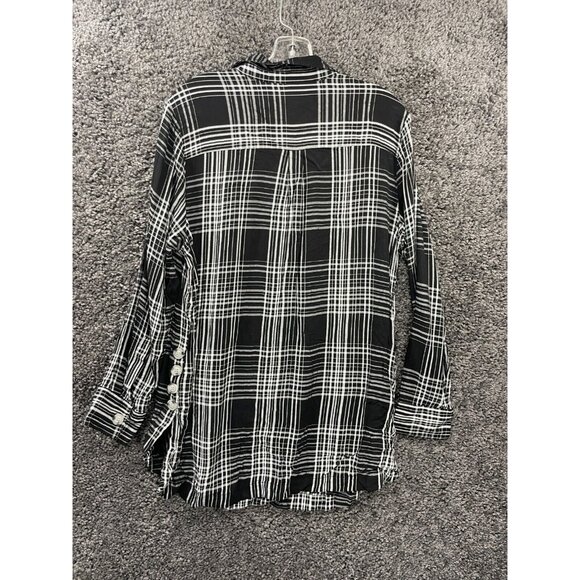 St John's Bay Popover Shirt Women Large Black White Windowpane Check Side Button - Picture 10 of 16